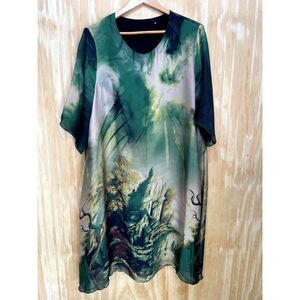 Haunted house novelty print dress art to wear halloween fairy party women 3XL